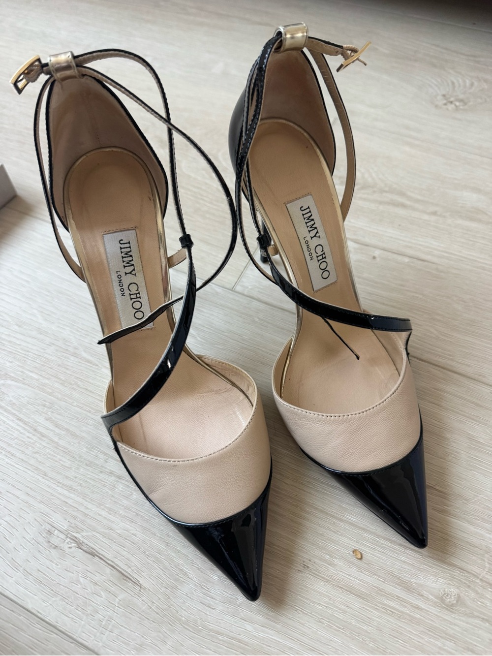 Jimmy Choo Black & Nude Pointed-Toe Ankle-Strap Heels